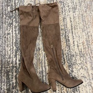 Taupe over the knee boots